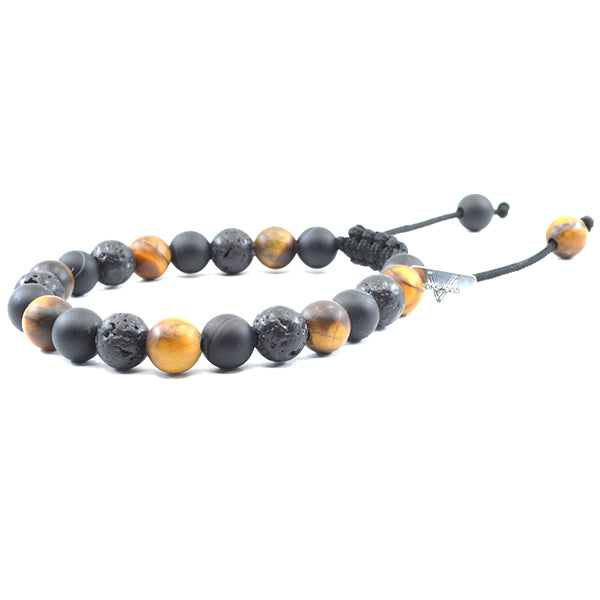 Natural Lava Beads Bracelet 4 Color Tiger Eye Stone with Matte Agate Hand  String (Red Tiger Eye, 8mm Beads x 8.5 inches)